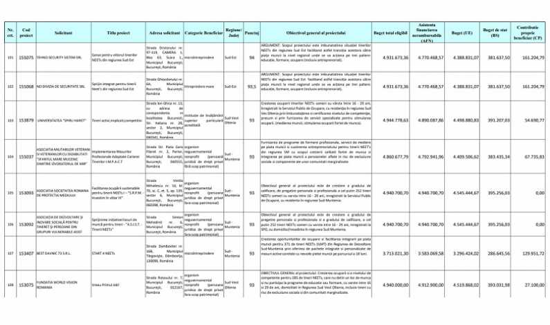 lista granturi tineri someri 2022